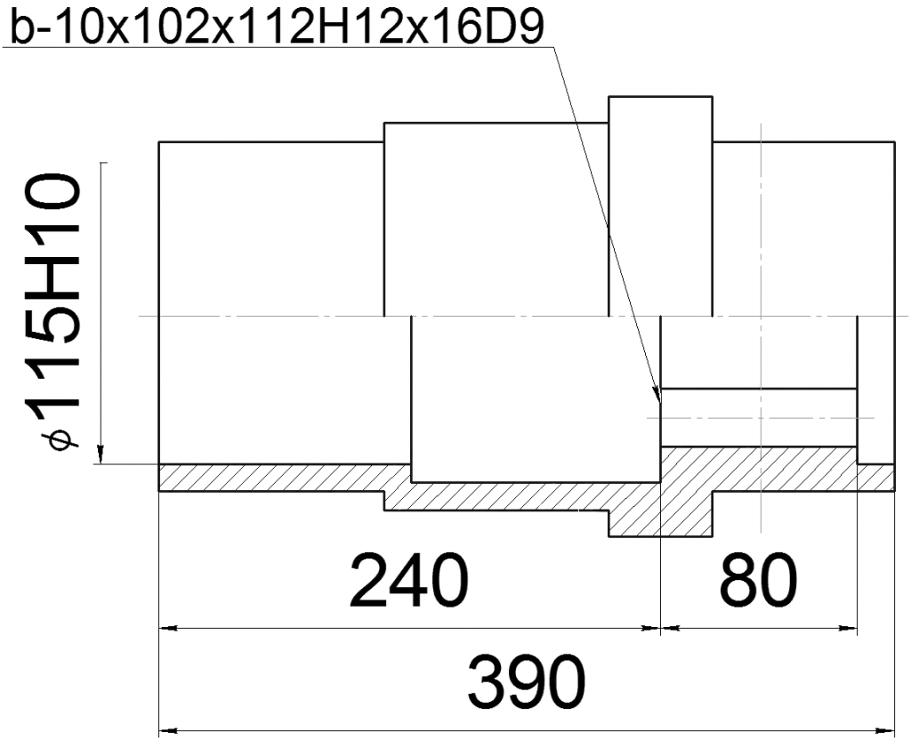 Размеры конца полого выходного вала редуктора Ц2