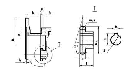 Схема размеров концов входных валов редуктора В-200ф (Ц3ВКф-200) в виде зубчатой муфты схема размеров концов входных валов с зубчатой муфтой для В (Ц3Увкф)