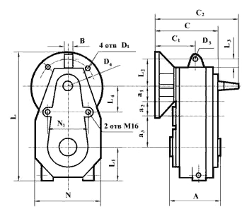 Схема габаритных и присоединительных размеров редуктора В-250 (Ц3ВК-250) схема габаритных и присоединительных размеров редуктора Ц3ВК(Ф)