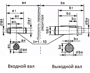 схема конических концов валов редуктора Ц2У-400КМ