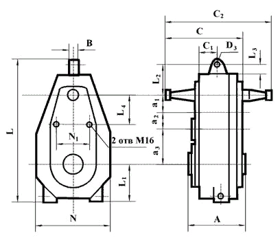 схема габаритных и присоединительных размеров редуктора Ц3ВК(Ф)