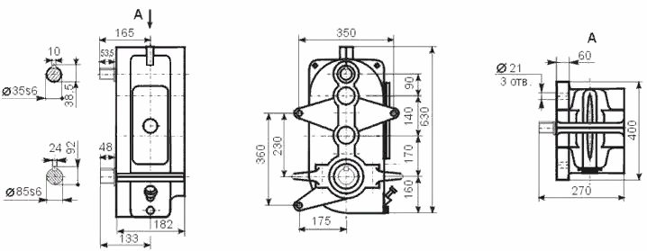 Схема габаритных и присоединительных размеров редуктора В-400