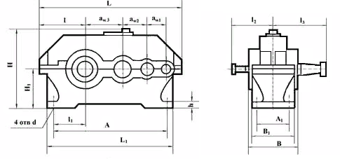 Схема габаритных и присоединительных размеров редуктора Ц3У